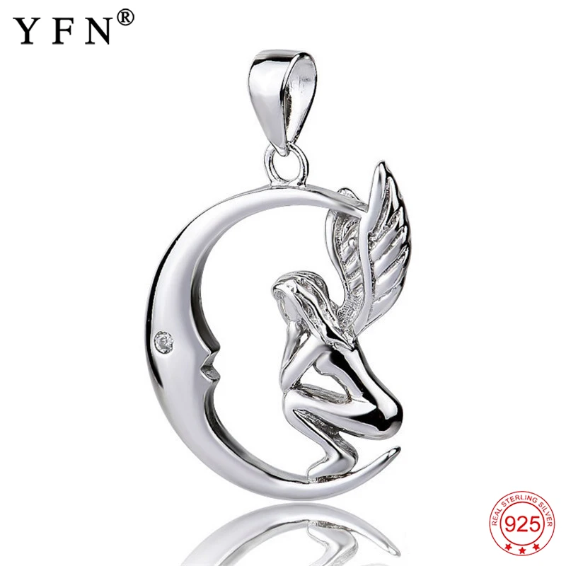 YFN Real 925 Sterling Silver náhrdelník s přívěskem ženy šperky anděl a měsíc plovoucí náhrdelníky přívěsky pro šperky, takže máma dárek