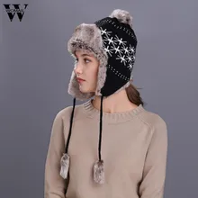 Теплая женская зимняя шапка из искусственного меха с ушанками, зимние лыжные толстые плюшевые вязаные шерстяные шапки
