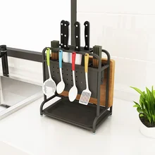 Черный держатель для ножей Кухня из нержавеющей стали поставка полочек для хранения многофункциональные палочки для еды разделочная доска полка wx8141717