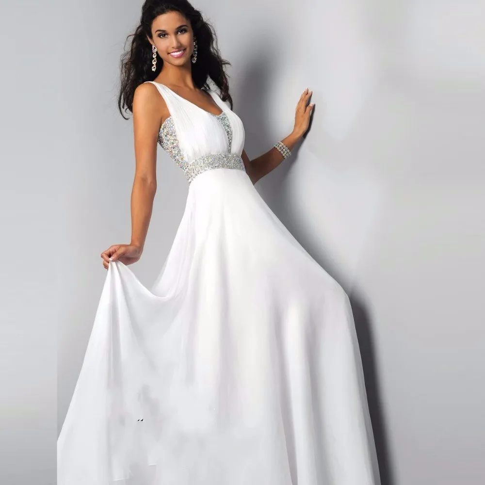 New Long White Crystal Beaded Evening Dress 2017 Luxury Pleats A Line Chiffon caftan Formal long party dresses abendkleider | Свадьбы и