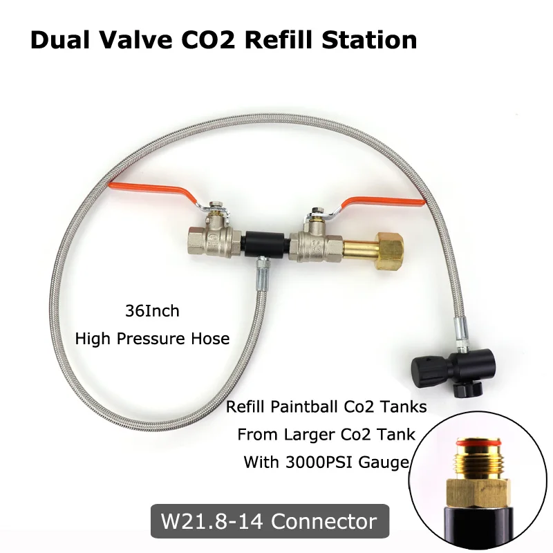 Пейнтбол PCP Deluxe двойной клапан CO2 заполняющая станция адаптер с манометром 37 дюймов шланг высокого давления CGA320 и W21.8-14(DIN 477 - Цвет: W21.8-14 Silver