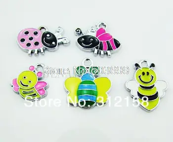 

S8! Wholesale 100Pcs/Lots DIY Alloy Enamel mixed bee Charms Metal Charms bead