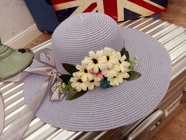 2018 Summer New Arrived South Korean Style Flower Bow-Knot Straw Hat Beach Sunscreen Casual Sun Hat ACA87 (10)