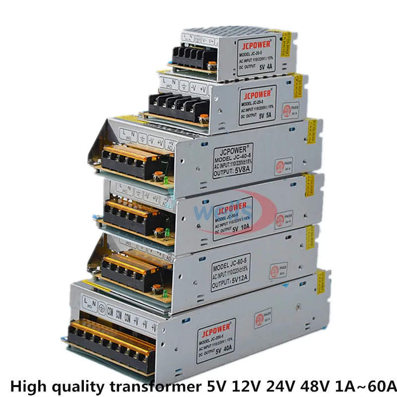 AC DC 5V 12V 24V 36V 48V Питание 2A/3A/4A/5A/6A/10A/12A/20A/30A/40A/60A 110/220V трансформатор светодиодные ленты светильник светодиодный драйвер