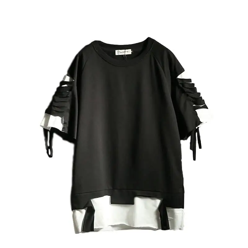 Mens Distressed Ripped Short Sleeve T-shirt Oversized Loose Top Tee Shirt