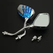 Синий череп ручной мотоцикл зеркало заднего вида для Suzuki Kawasaki Honda