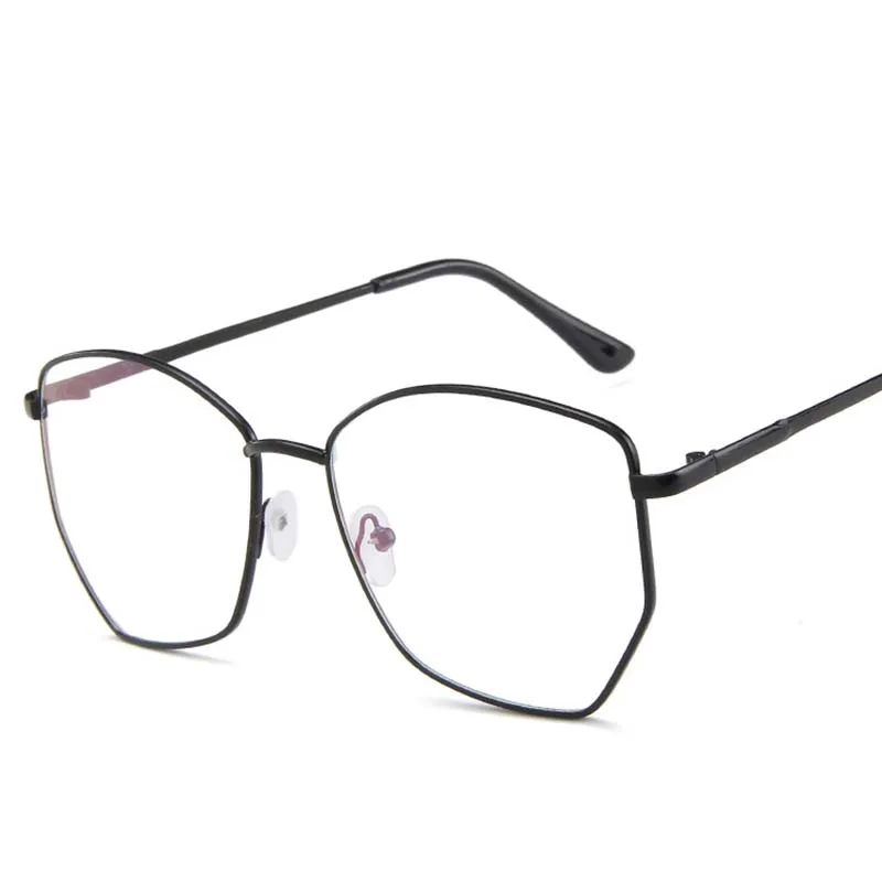 Ретро металлическая оправа для очков для женщин и мужчин, винтажные прозрачные поддельные прозрачные брендовые дизайнерские очки, шестигранные оправа для очков - Цвет оправы: Black