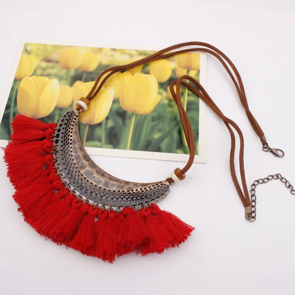

Women Fashion Bohemian Sector Long Tassel Fringe Dangle Necklace Jewelry
