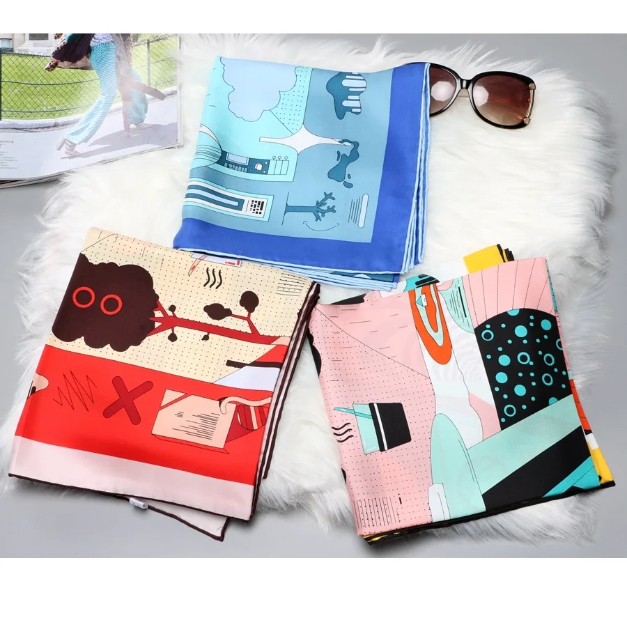 

Women Ladies 100% Twill Silk Scarf Wraps High Quality Large Square Silk Shawl Scarves Foulard 88*88cm