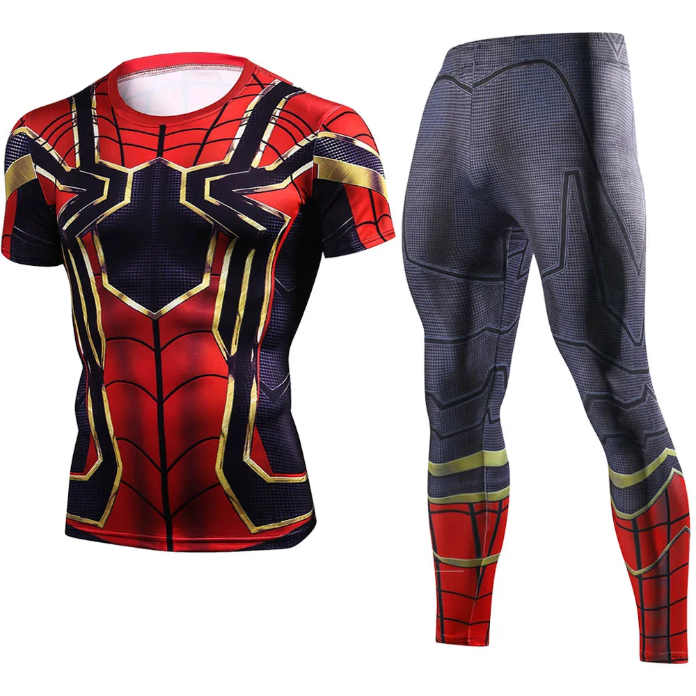 

2018 New Iron Spiderman Short Shirt Clothing Suits Summer Fashion Brand Sportswear Sets 3D Printed Compression Streetwear Sets