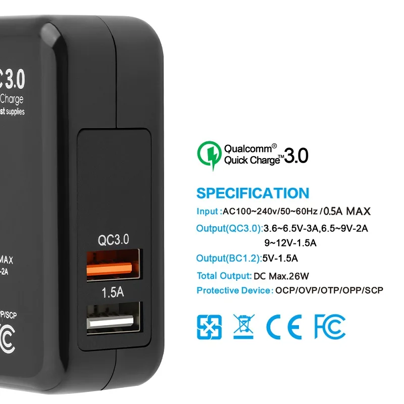 Rocketek универсальное usb зарядное устройство Quick Charge QC 3 0 быстрое для мобильного