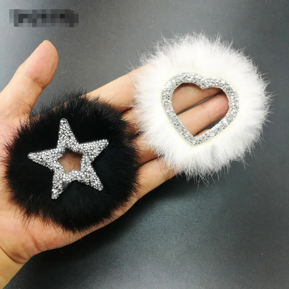

2 pcs Plush love star design hotfix rhinestone motif Stick-On patches applique sew on patch for clothing shoe bag