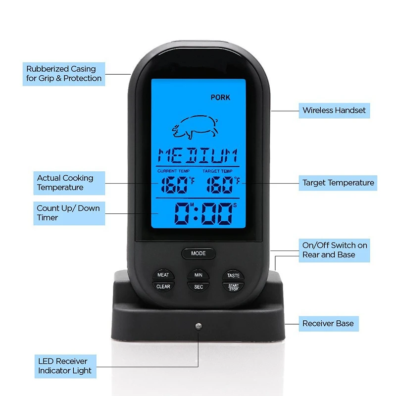 Billige Digitale BBQ Thermometer Wireless Thermometer Timer Backofen Grill Fleisch Kochen Remote Grill Meter Haushalt Sonde Küche Werkzeug