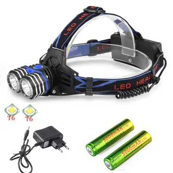 

8000LM USB Headlamp Headlight 2x XM-L T6 LED Waterproof Flashlight Head Torch +2x18650 rechargeable Battery EU/US Charger