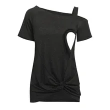 Дамы для беременных и кормящих женщин Твердые короткий рукав блузка топы летние рубашки(черный