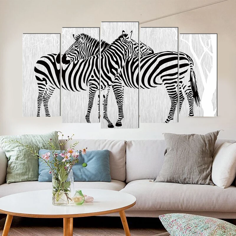 

Zebra animal modern canvas painting Nordic art prints 5 psc simple wall pictures for living room bedroom shop dining room study