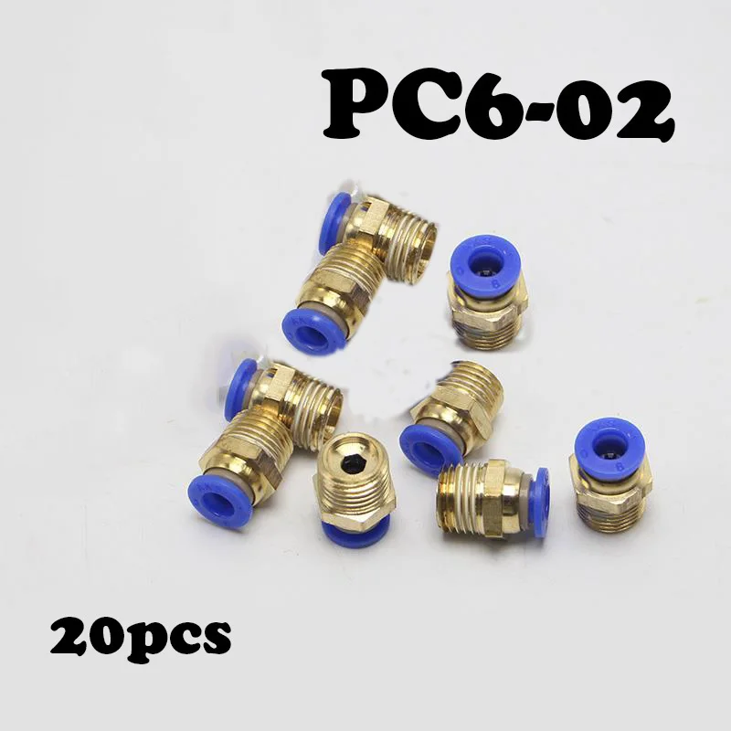 

20Pcs/lot PC6-02 6mm Thread Straight Throught 1/4" Pneumatic Pipe Fitting Tube connector