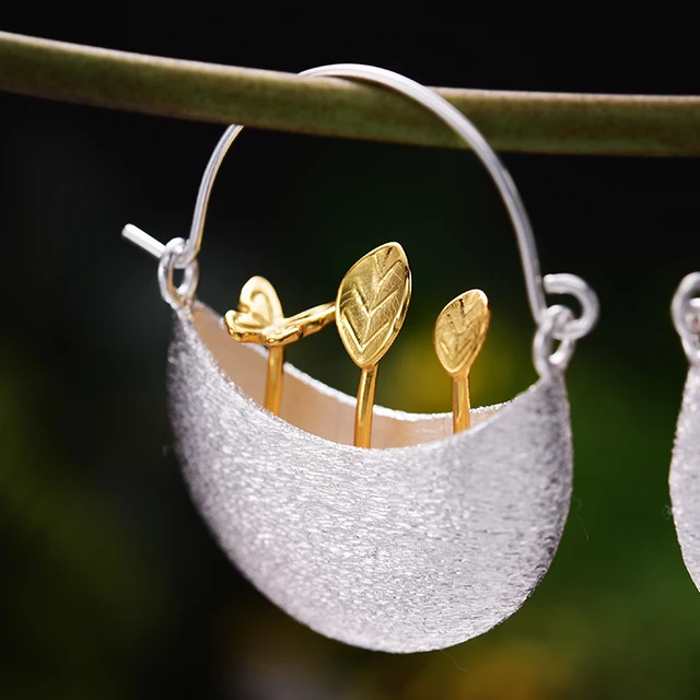 S925 Sterling Silver Earrings Natural Creative Handmade Fine Jewelry My Little Garden Drop Earrings for Women Gift 2