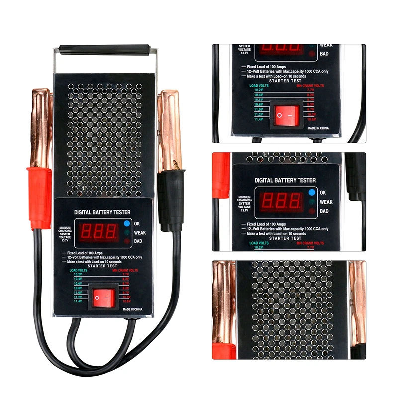 

TLXC BT008BS Car Battery Tester Digital Analyzer Load 12V Auto Test Engine Volume 100Amp Alligator Clip Battery Measurement