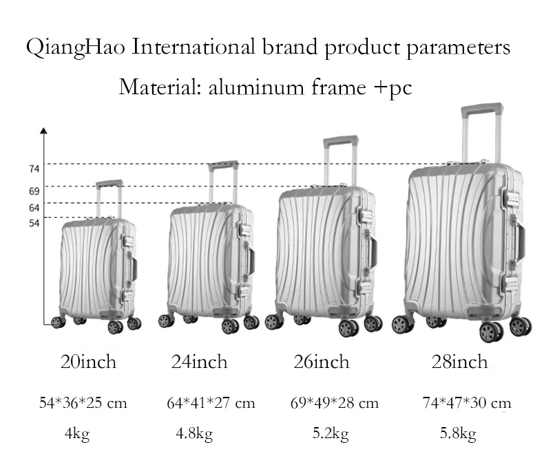20''24''26''28'' Бизнес путешествия прокатки Чемодан Алюминий Frame TSA замок вращающиеся колеса Cabin чемодан нести на тележке