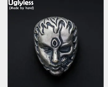 

Uglyless Real 925 Sterling Silver half Buddha half Demon In one Moment Men Finger Rings Exaggerated Figure Ring Buddhism Jewelry