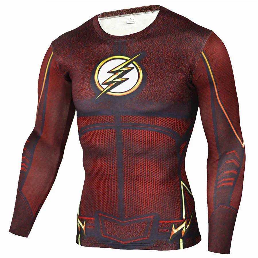 

Anime The Flash 3D Printed T Shirts Running Long Sleeve Sport Shirt Men Quick Dry Fitness Jerseys Top Mens Rashgard MMA Tights