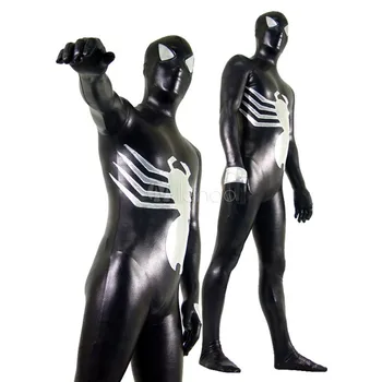 

High Quality Adult/Children Mens Halloween Black Spiderman Cosplay Costumes Venom Spider Shiny Metallic Zentai SuperHero Costume