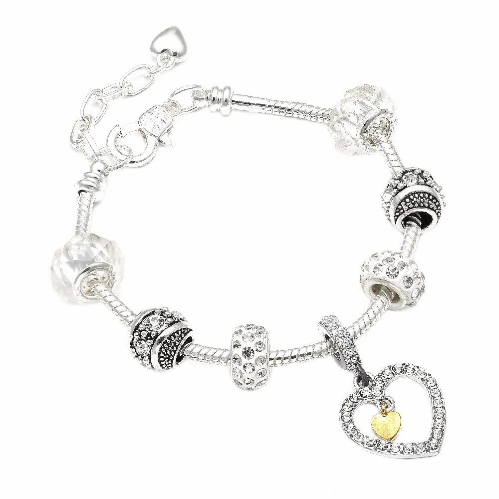 High Quality Charms Beads fit Original Bracelet Silver Color Crystal