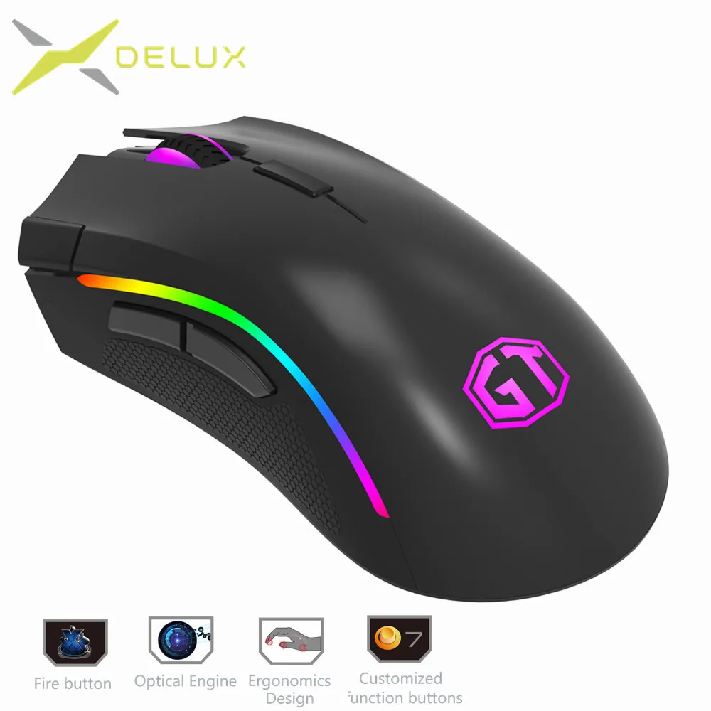 

Delux M625 RGB Backlight Gaming Mouse 12000 DPI 12000 FPS 7 Buttons Optical USB Wired Mice For LOL DOTA Game player PC Laptop