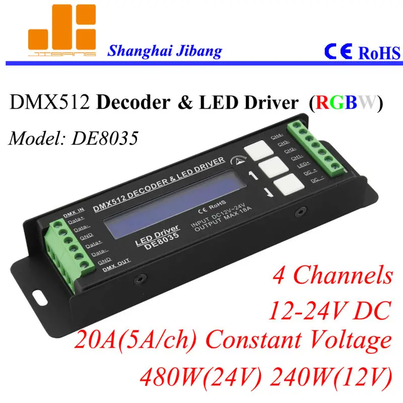 

Free Shipping RGBW DMX decoder, Constant Voltage LED Driver, 4 Channels/12V-24V/20A/480W pn:DE8035