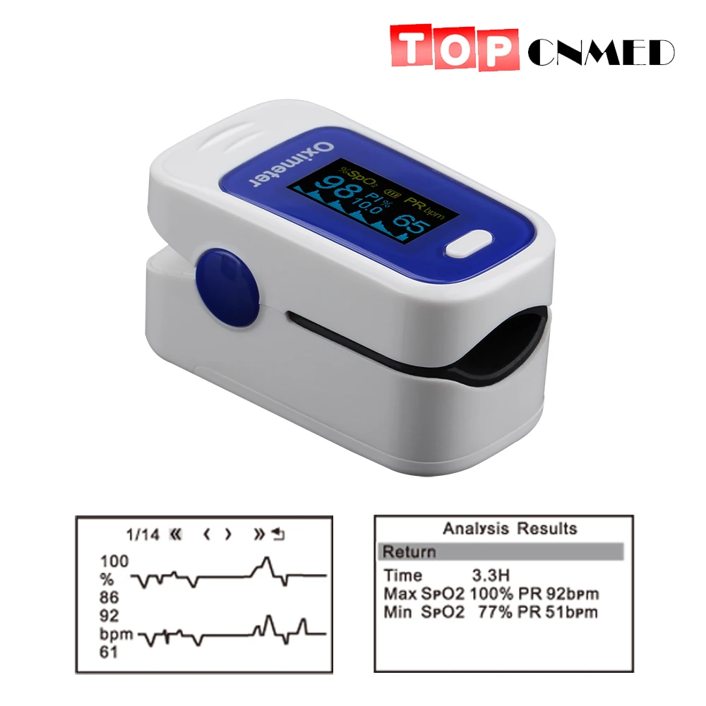 

Data Records & Analysis Function 3 Parameters Spo2 PR PI Fingertip Pulse Oximeter Blood Oxygen SpO2 Monitor + Bag