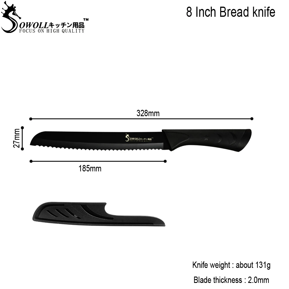 SOWOLL Нержавеющая сталь Кухня Ножи 3,5 ''5 ''7''8'' Обстрагывая утилита Santoku нарезки хлеба мясной нож шеф-повара рыбы Кухня гаджеты - Цвет: C.8 inch Bread