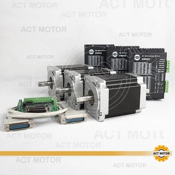 

ACT Motor 3PCS Nema34 Stepper Motor 34HS5435B Dual Shaft 1600oz-in 3.5A+3PCS Driver DM860 7.8A 80V 256Micro Kit CNC Engraving