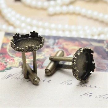 

BASEHOME 10pcs/lot Crown Cufflink Settings Cabochon Base Glue Pad Cufflink Base 15mm for Cabochon Cameo DIY Cufflinks