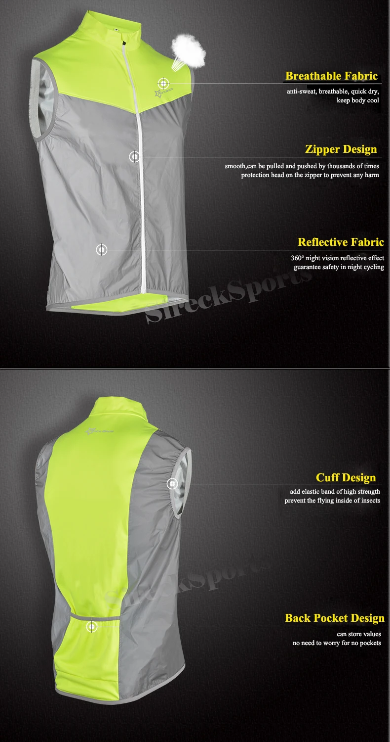 ROCKBROS светоотражающий жилет безопасности без рукавов жилет для велоспорта куртка ветрозащитная одежда для велосипеда Джерси пальто Chaleco Ciclismo
