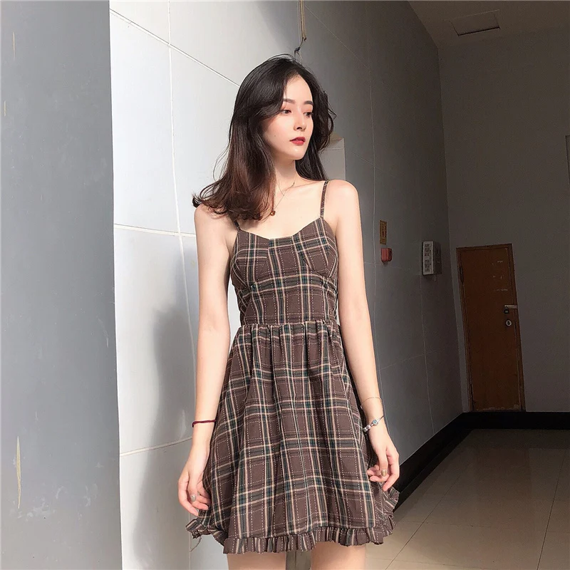 

Sexy Boho Beach Dress Women Clothes 2019 Summer Spaghetti Strap Backless Plaid Dress Women Dresses Sundress Vestidos MY2497