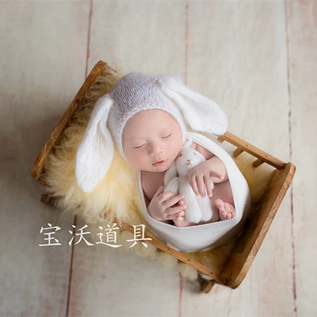 Newborn Teddy Bunny and Hat Set Knit Mohair Stuffer Animal Bunny Bonnet Easter Bunny Gift Newborn photography Props