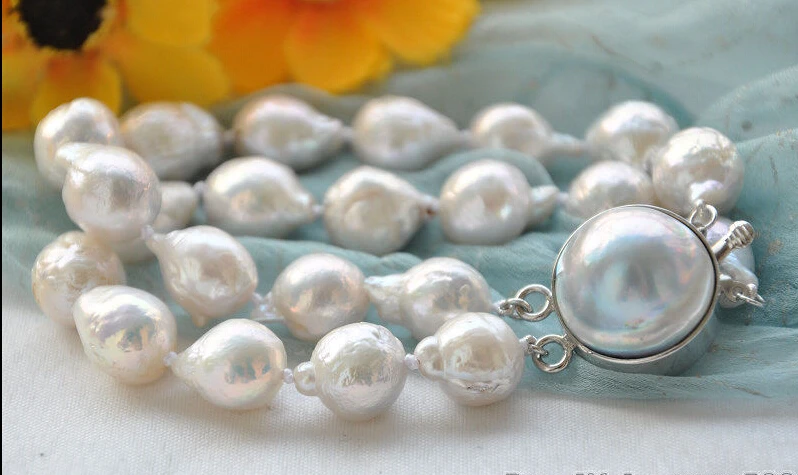 

FREE shipping>>>>2strands 13mm white almost round Edison PEARL bracelet MABE 8in
