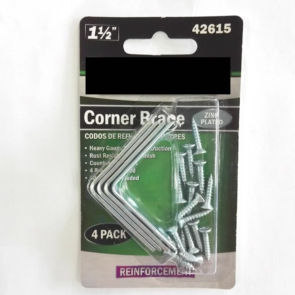 1-1/2'' Corner bracket 90 degrees solid L-shaped steel fixed corner brace zinc plated furniture connector | Обустройство дома