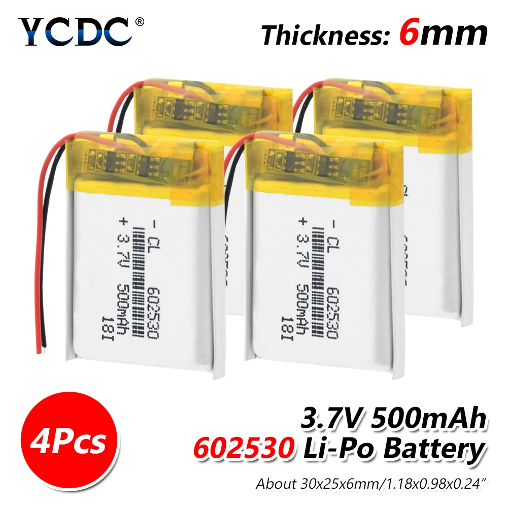 Перезаряжаемая 3,7 V 500mAh 602530 батарея для MP3 MP4 Смарт-часы ручка для чтения Li-Po литиевые литий-полимерные батареи Bateria - Цвет: 4 Pcs