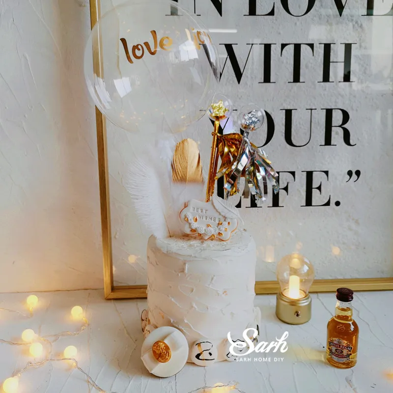 

Gold Silver Star Transparent Ball Tassel Feather Cake Topper for Party Decoration Dessert lovely Gifts