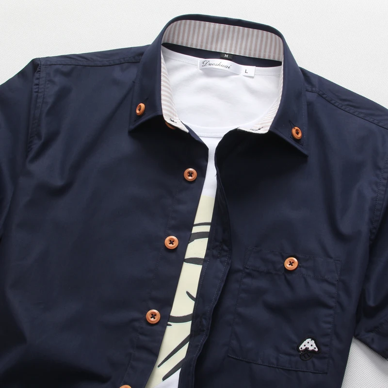 Летняя мужская Базовая трендовая рубашка, модная вышитая Мужская рубашка большого размера с коротким рукавом, Высококачественная Мужская одежда