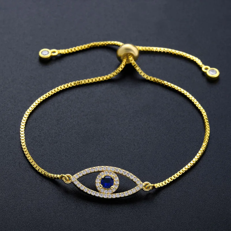 OCESRIO турецкий синий сглаза браслеты для женщин Pave CZ золотая цепочка браслет регулируемые вечерние ювелирные изделия для девушек brt-k53