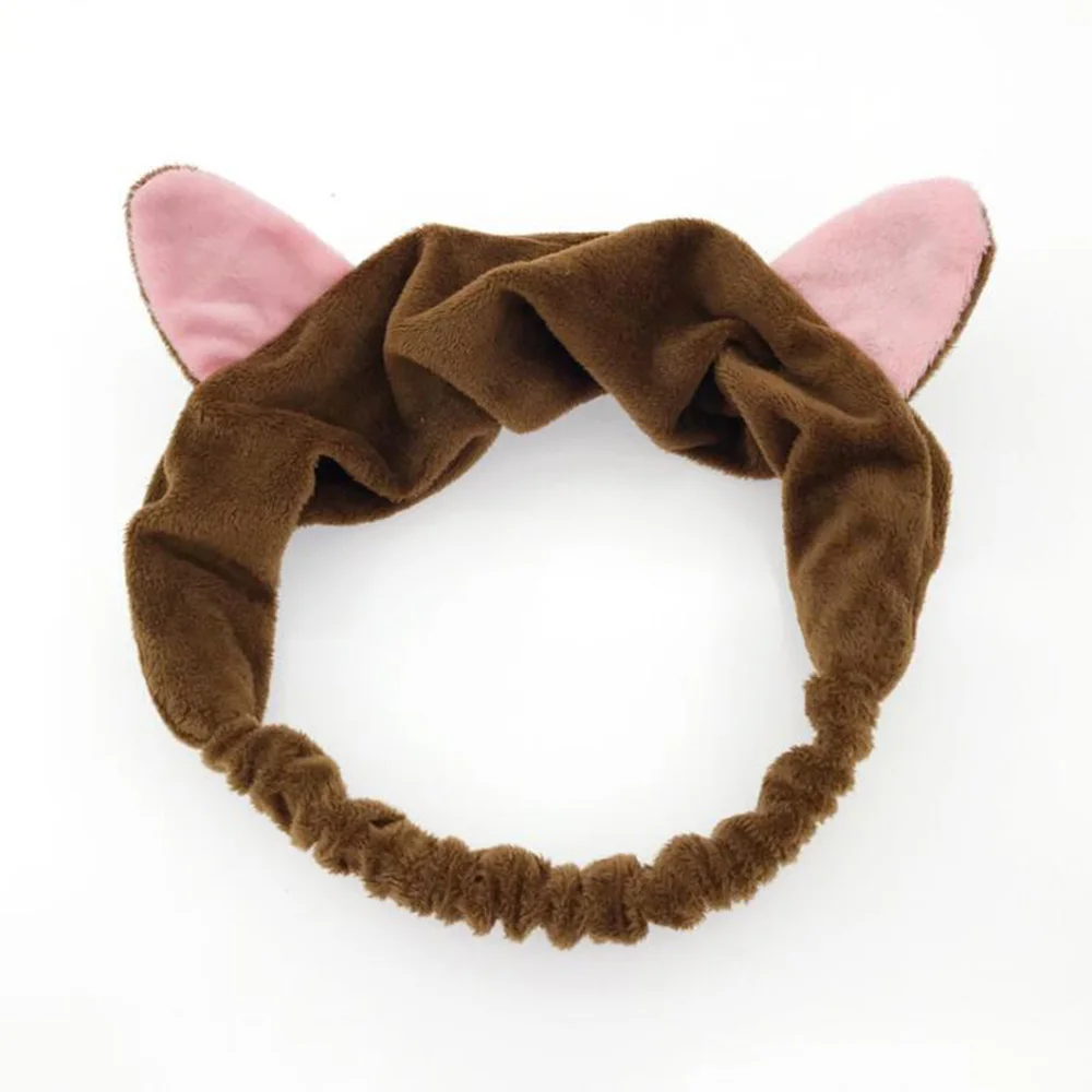 Кошачьими ушками повязки для женщин Hairband головной убор повязка на голову головные уборы орнамент брелок аксессуары для волос Макияж тоже - Цвет: Brown
