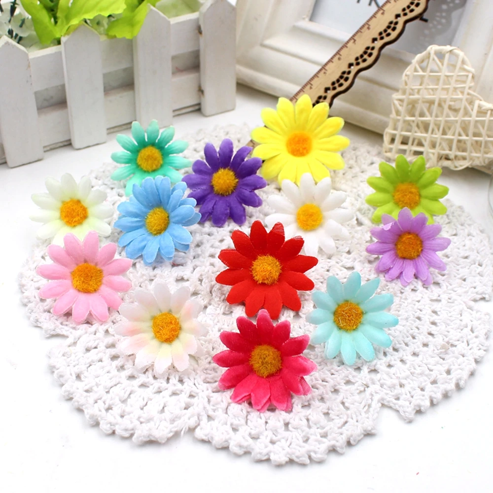 

10pcs/lot 4cm Gift Artificial Mini Coloth Sunflower Bouquet flowers for wedding car Marriage room party decoration scrapbooking