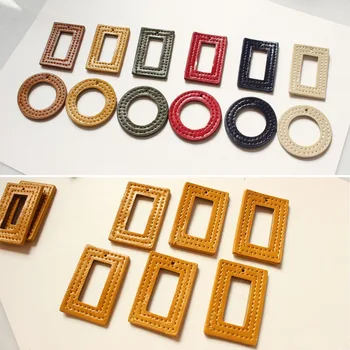 

Min order 20pcs/lot color printing geometry rounds/square shape leather fashion pendants diy jewelry earring/garment accessory