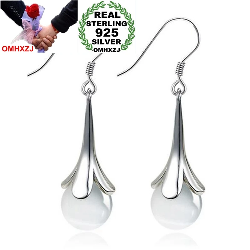 

OMHXZJ Wholesale Jewelry Geometric Simple Fashion Vintage for Woman Gift Opals Flower 925 Sterling Silver drop Earrings YS212