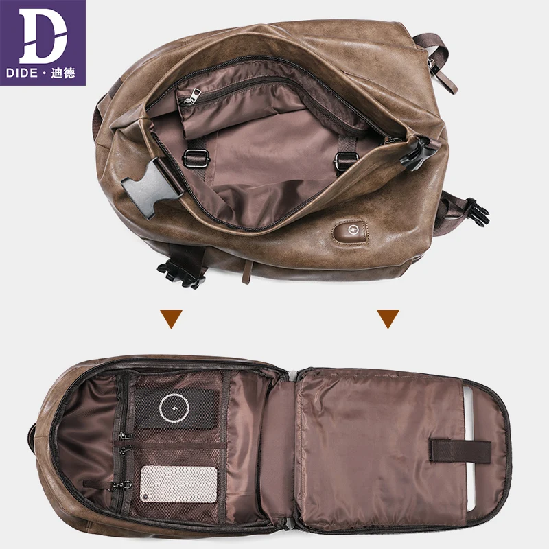 DIDE 2019 Vintage men's backpacks 14&15 inch USB charging backpack Laptop school bag Male travel bags bagpack Leather Waterproof