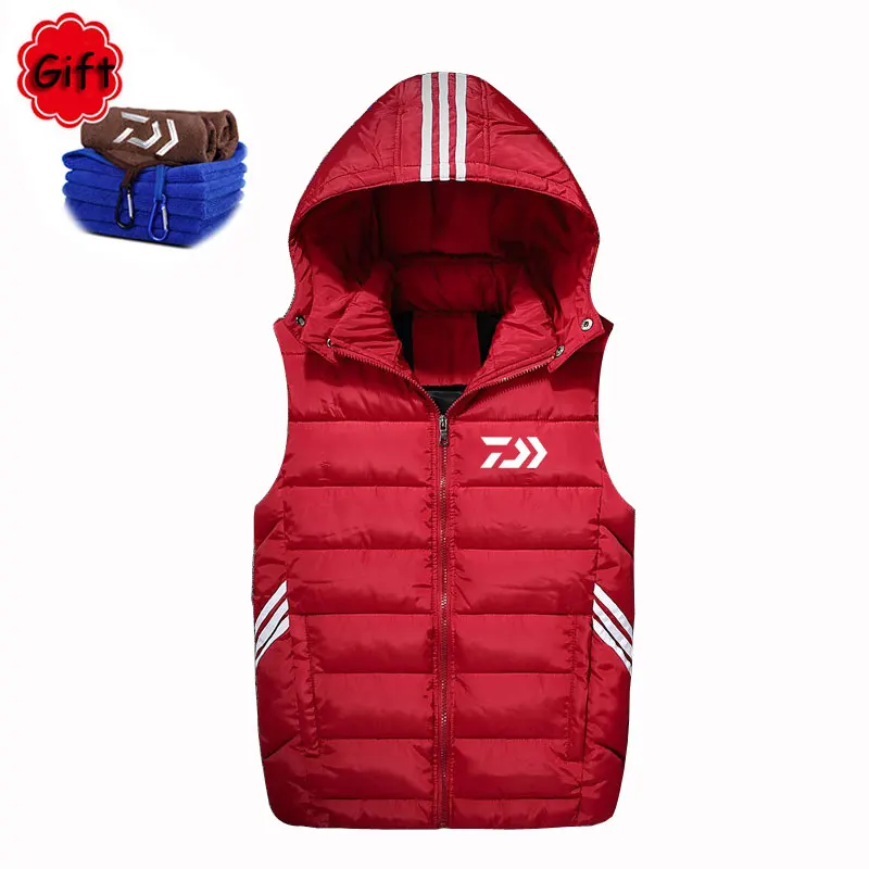 

Red Winter Spring Fishing Clothing Jacket Warmer Hooded Increase Fertilizer Fishing Climbing Sleeveless Outdoor Sports Clothes