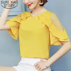 Blusas mujer de moda 2019 шифоновая женская блузка белая короткая однотонная одежда с оборками Женские кофты блуза для женщин 4867 50